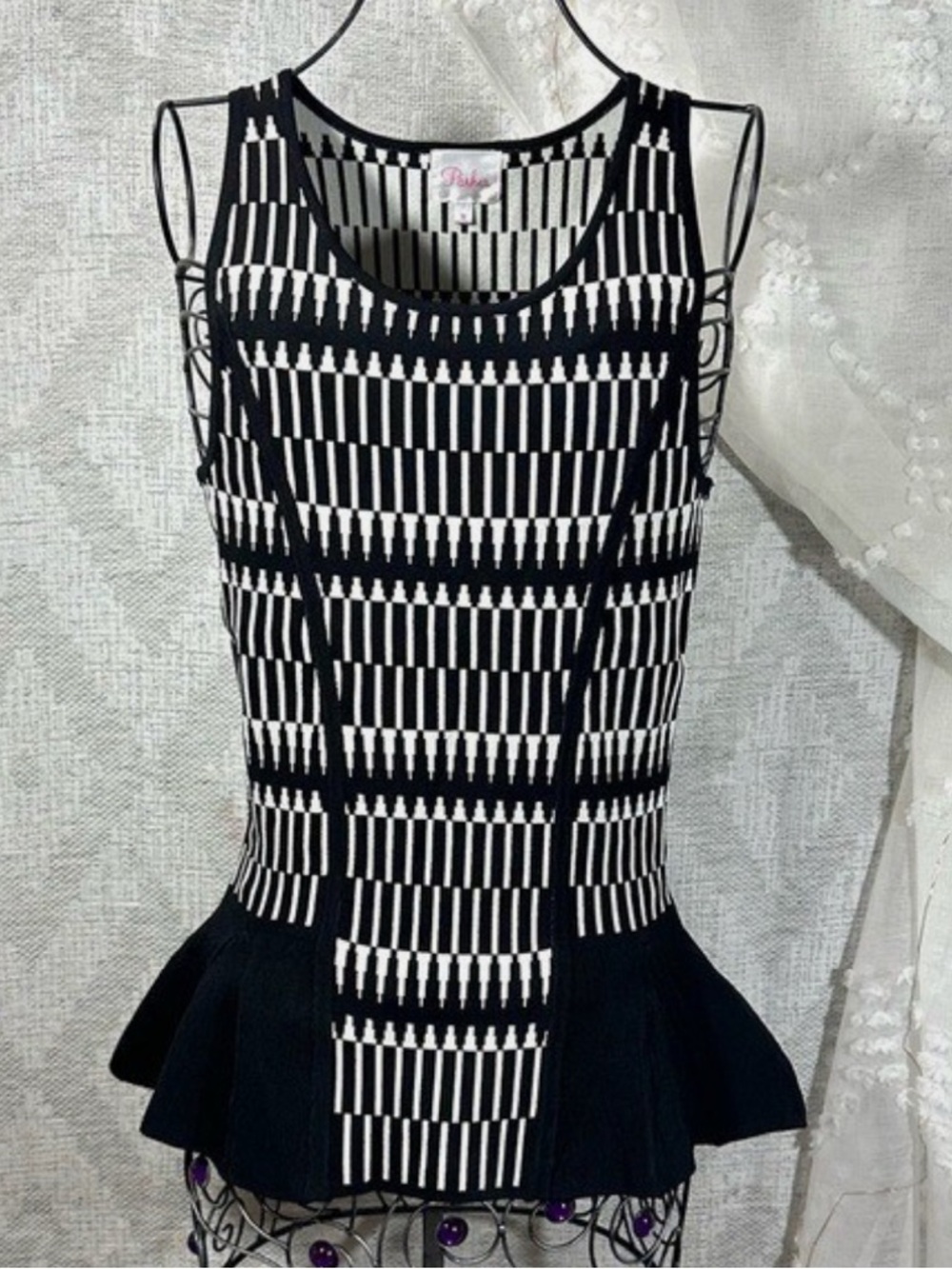 Parker Black and White Vertical Stripe Peplum Top